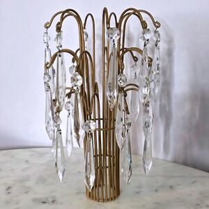 Vtg Hllywood Regency Waterfall Prism Sconce Lamp Shade Crystal Gld Rplacmnt READ